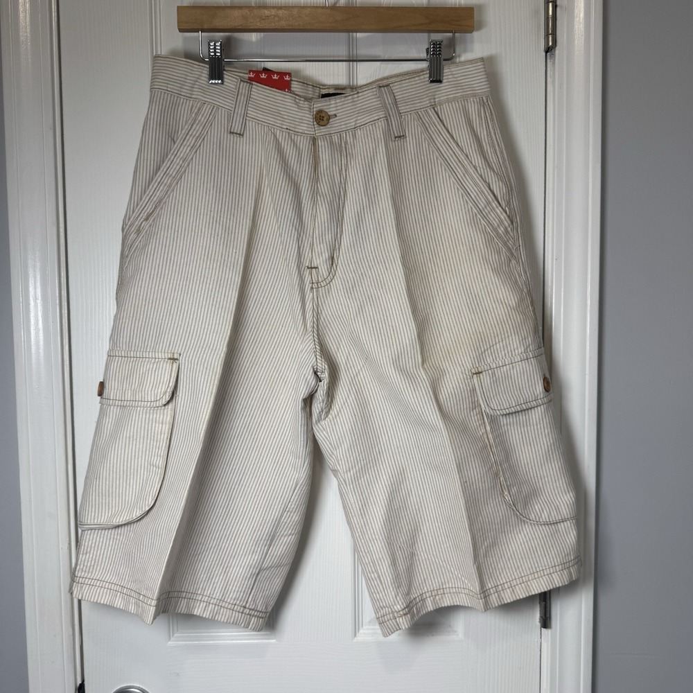 New Red Ape Cargo Shorts Men's Size 32 Y2K 90's Hip Hop 14" Tan White Stripe